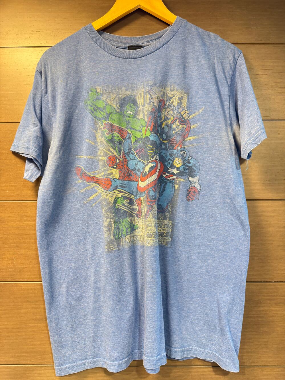 Marvel Avengers group graphic heather blue crewneck t-shirt